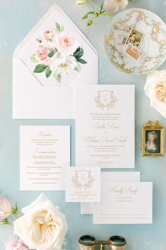 Elegant and Traditional Monogram Crest Wedding Invitation  | Etsy | Etsy (US)