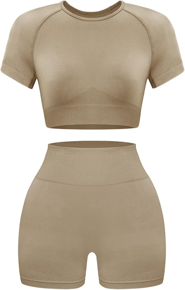 OLCHEE Womens Workout Sets 2 Piece - Seamless Acid Wash Yoga Outfits Shorts and Crop Top Matching... | Amazon (US)