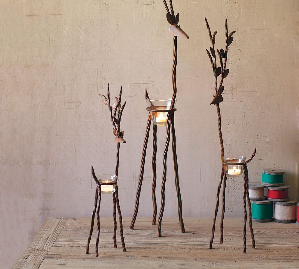 Rustic Reindeer Tealight Holders - Set of 3 | Pottery Barn (US)