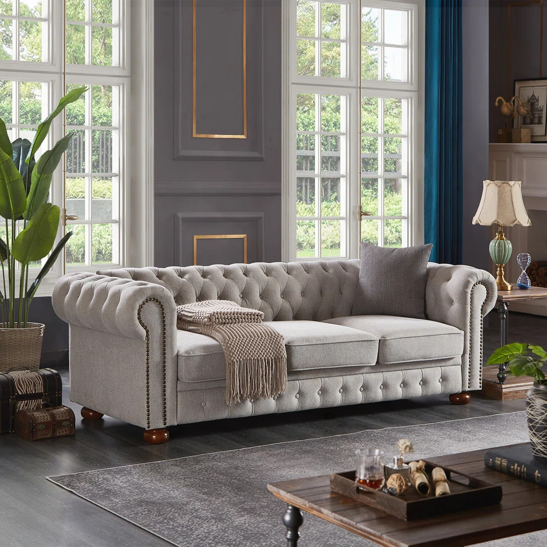 Charlton Home® Chesterfield sofa linen fabric | Wayfair | Wayfair North America