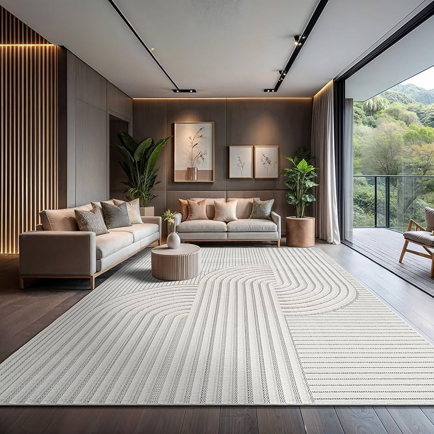 CAMILSON Modern Rug 9x12 Luxury Swirl Curved Large Micro Loop Area Rugs Soft High-Low Pile Stain ... | Amazon (US)