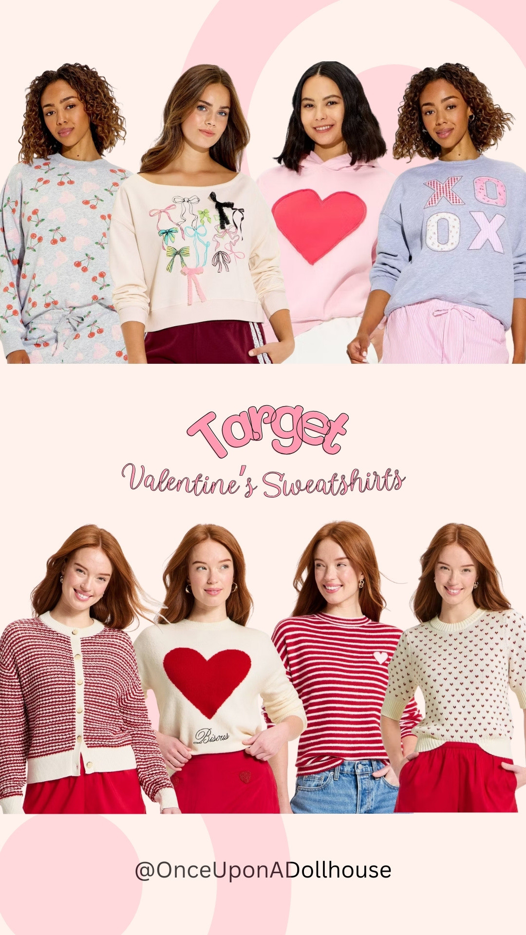 Target Valentine’s Sweatshirts! 

Heart sweater, bow sweater 

#LTKSeasonal #LTKValentine #LTKootd