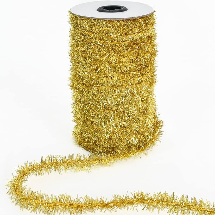 180 Feet Gold Thin Tinsel Garland Ribbon Glitter Thin Metallic Tinsel Garland Tinsel Wire Christm... | Amazon (US)