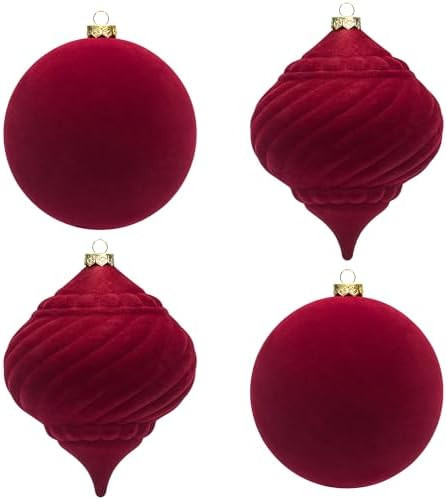 KI Store Large Velvet Christmas Balls 6-Inch Red Christmas Decorative Hanging Ornaments for Xmas ... | Amazon (US)