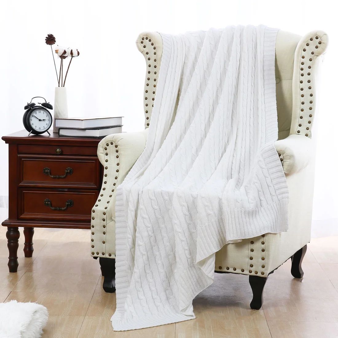 PiccoCasa PiccoCasa Cotton Knitted Throw Blanket Soft Warm Cable,120x180cm, White - Walmart.com | Walmart (US)