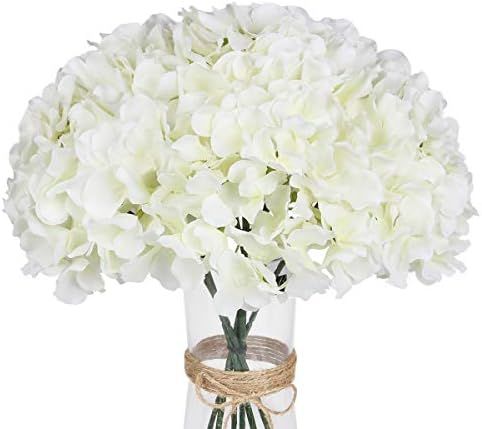 Exoment Silk Hydrangea Heads with Stems,Ivory White Artificial Flower Heads DIY Wedding Centerpie... | Amazon (US)