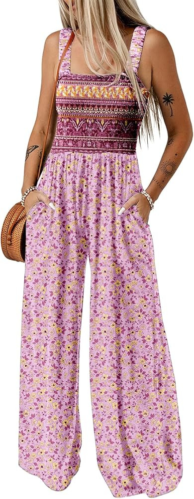 Dokotoo Women's Casual Loose Overalls Jumpsuits One Piece Sleeveless Printed Wide Leg Long Pant R... | Amazon (US)