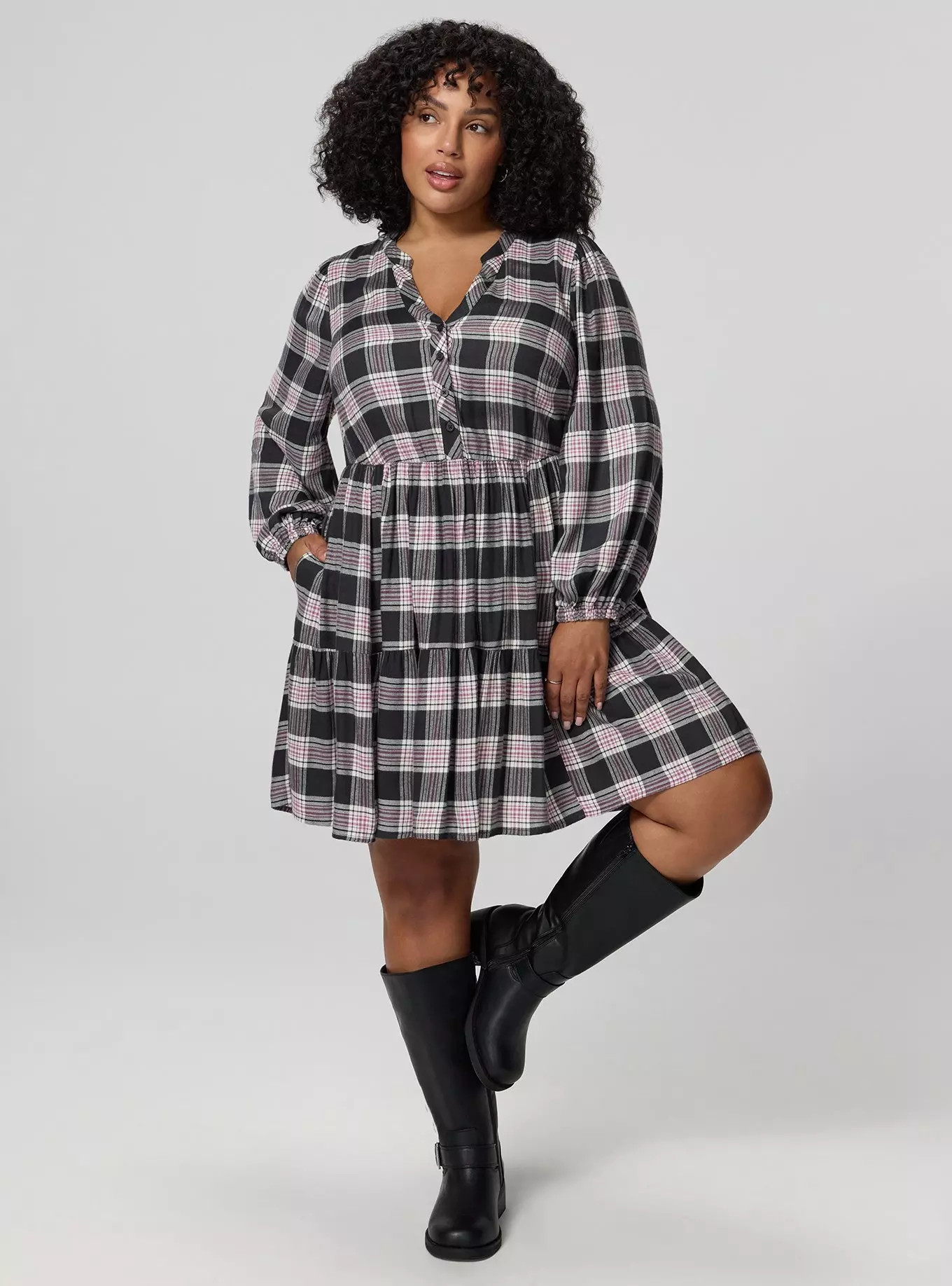 Y-Neck Tiered Mini Dress | Torrid (US & Canada)