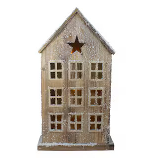 Northlight 30 in. Snow-Covered Rustic Wooden House Christmas Tabletop 34289236 - The Home Depot | The Home Depot