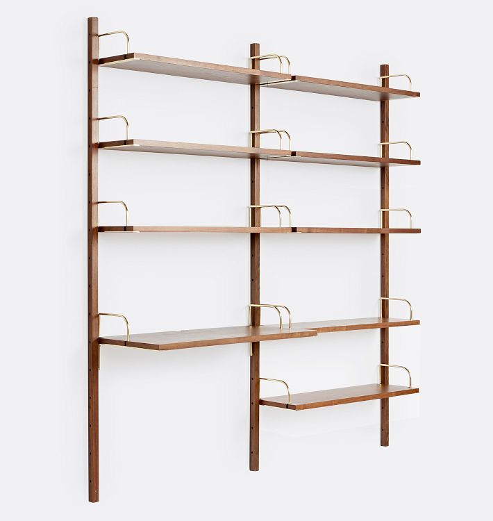 Hart Modular Walnut Double 8-Shelf with 36" Desk | Rejuvenation