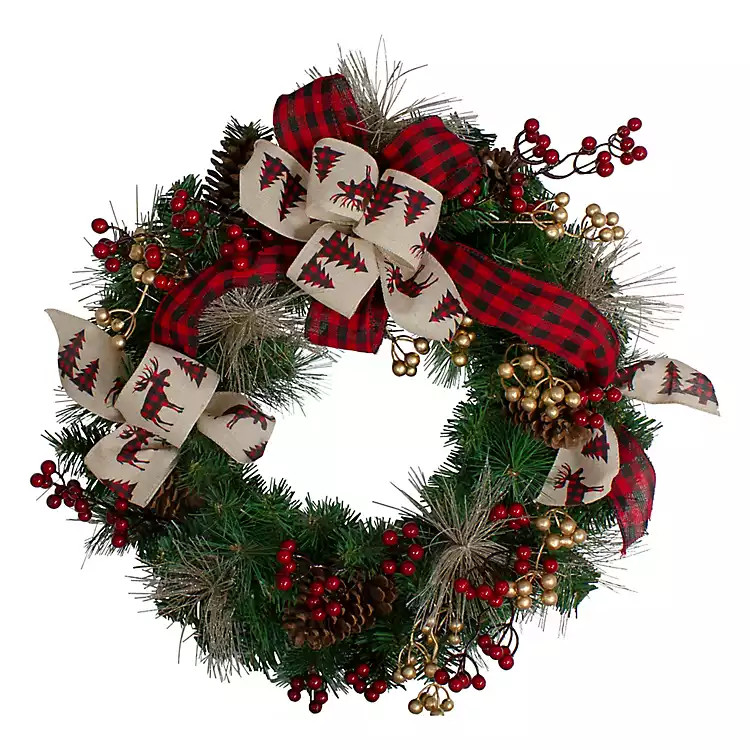 New! Golden Berry Buffalo Check Wreath | Kirkland's Home