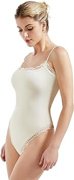 SUUKSESS Women Square Neck Lace Bodysuit Sleeveless Spaghetti Strap Tank Top | Amazon (US)