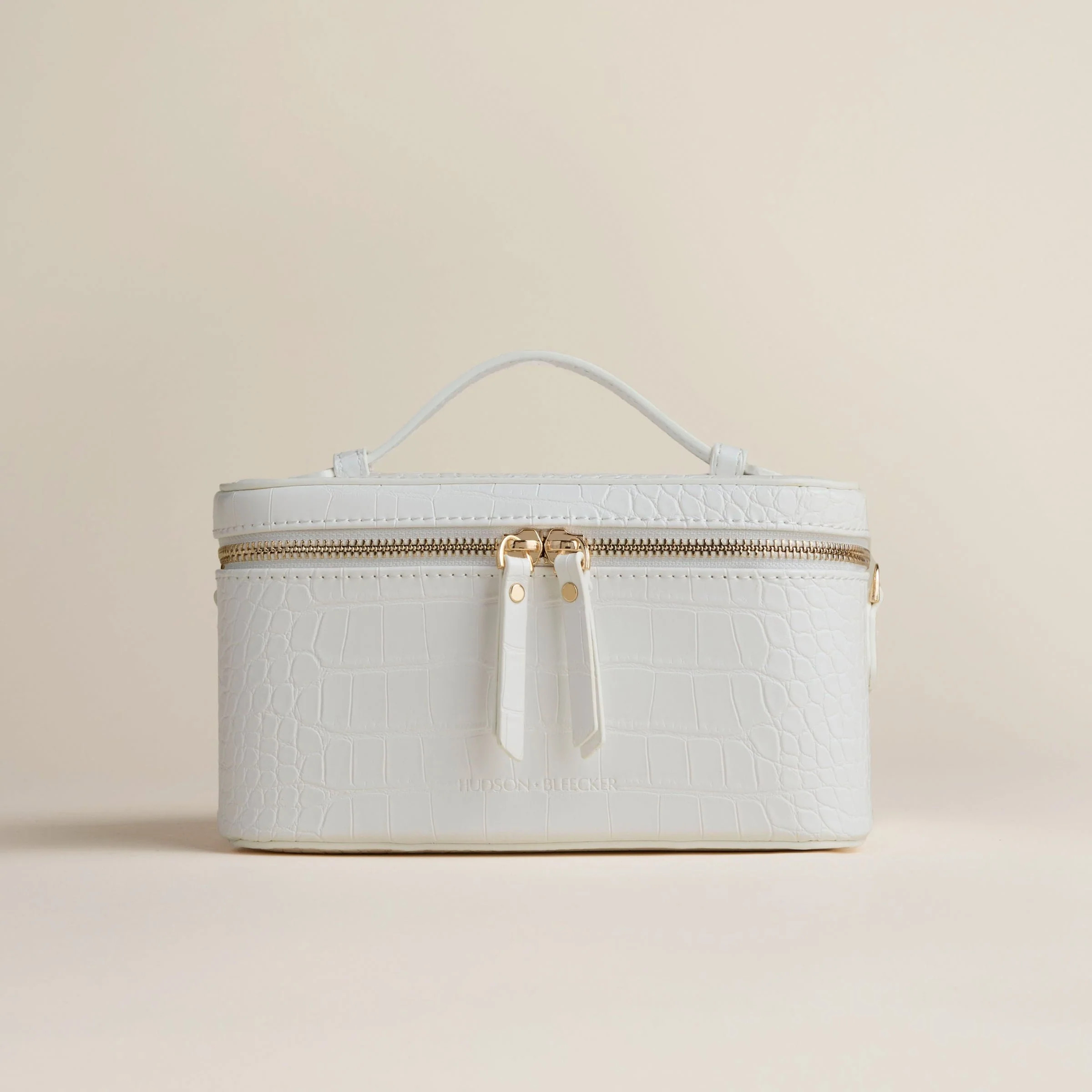 White Crocodile Jetsetter Train Case | Hudson+Bleecker | Luxurious Organized Beauty Travel Case | Hudson+Bleecker