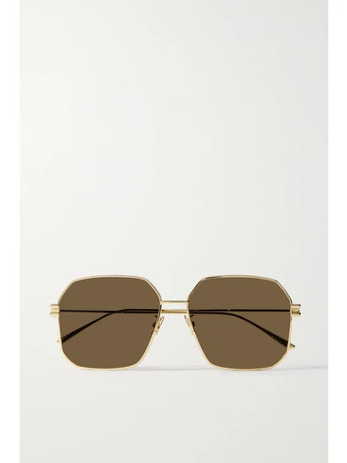 Bottega Veneta - Hexagon-frame Gold-tone Sunglasses | NET-A-PORTER (US)