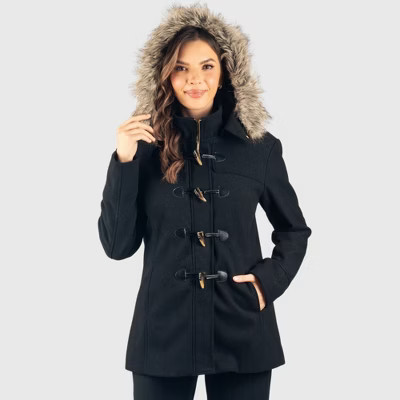 Alpine Swiss Duffy Womens Wool Blend Toggle Coat Removable Faux Fur Hood Classic Duffle Overcoat Warm Winter Jacket BLK S | Target
