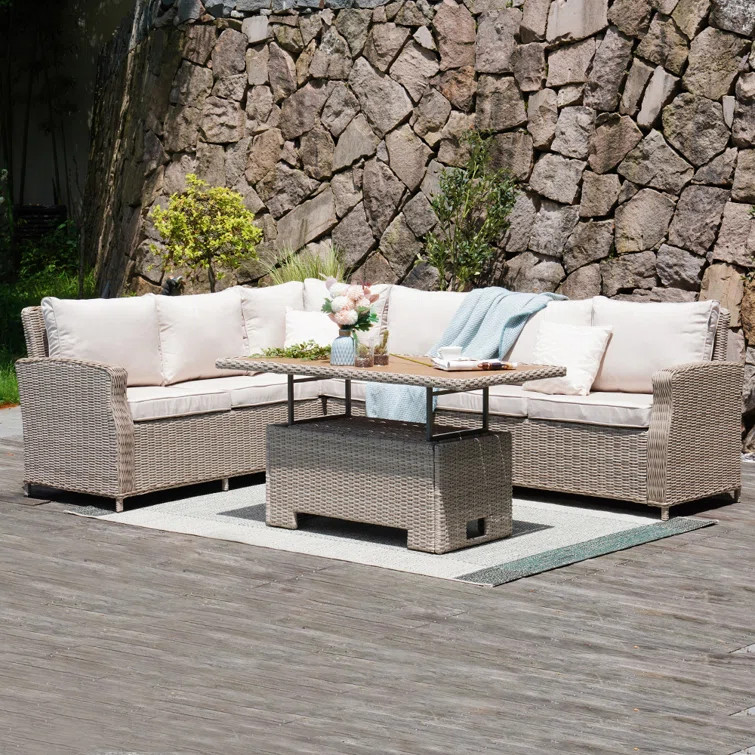 6 - Person Outdoor Wicker Corner Sofa With Sunbrella ® Fabric | Wayfair North America