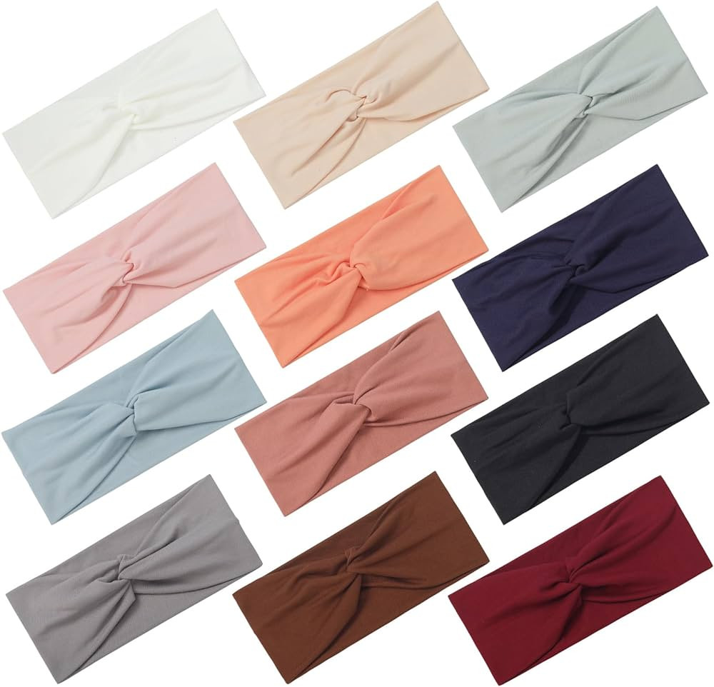 12 Pcs Stretchy Headbands for Women, Absorbed Sport Headband Soft Twist Knotted Headbands for Dai... | Amazon (US)