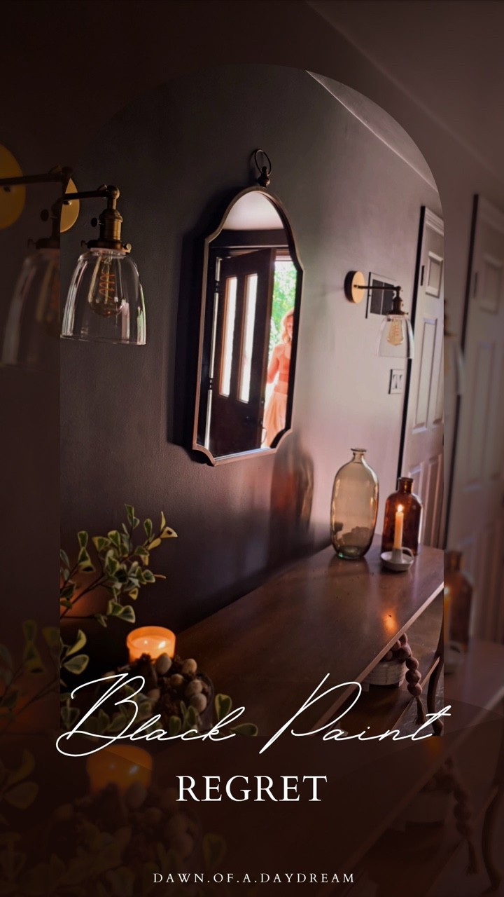 Everybody told me I was making a huge mistake painting my small entryway a dark color… 😩

But the only thing I actually regret is letting other people’s opinions sway me in the first place.
If you have an idea in your head, trust your gut and just try it. It’s your home, the only opinions that matter are from the people who live in it! 🫶

My entryway is moody, cozy, and a thousand times more inviting to me than a bright space ever would’ve been. And this black paint? It has the most beautiful copper undertones. Paired with warm walnut stain and brass finishes… the whole space feels rich, luxurious, and full of depth.

Sometimes the “wrong” choice ends up being the perfect one. 🖤✨