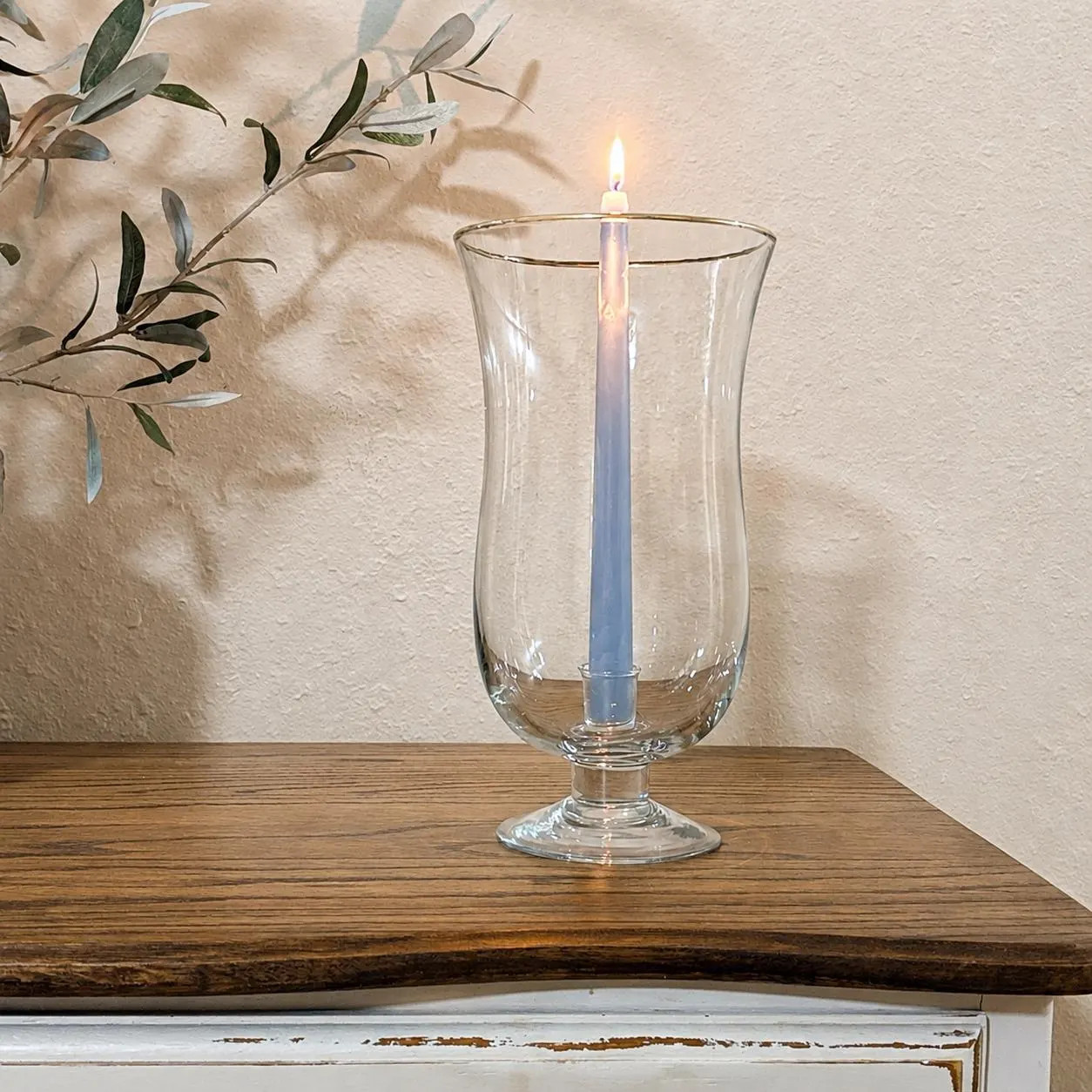 Vintage Glass Hurricane Candle Holder Gold Rim Footed Votive Holder Godinger Style | Etsy (Global)