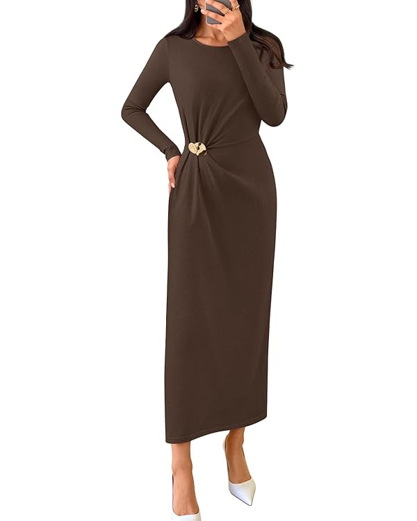 MEROKEETY Women's Fall Long Sleeve Bodycon Dresses Elegant Wedding Guest Cocktail Party Midi Maxi... | Amazon (US)