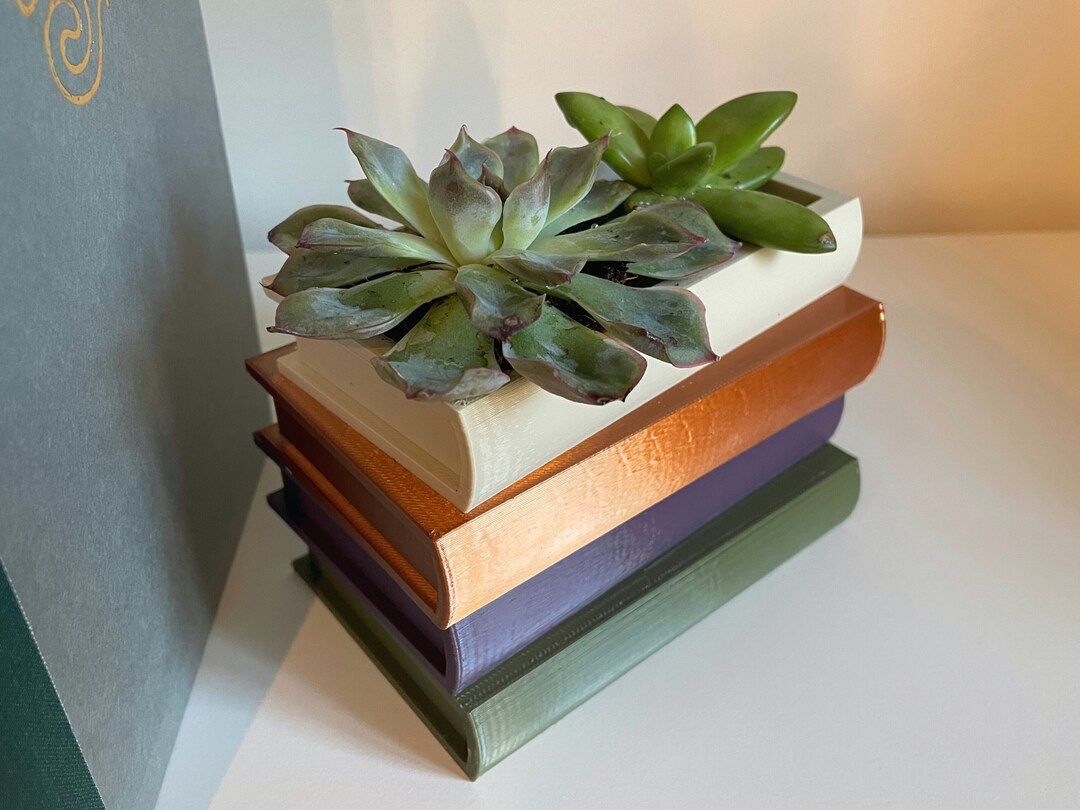 Multicolor Stack of Books Succulent Plant Pot | Succulent Gift | 3D Printed Book Planter | Unique... | Etsy (US)