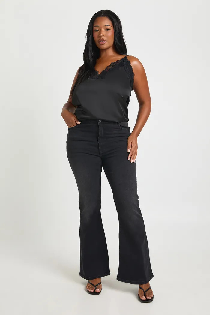 Plus High Waist Booty Lifting Flared Jean | boohoo (US & Canada)