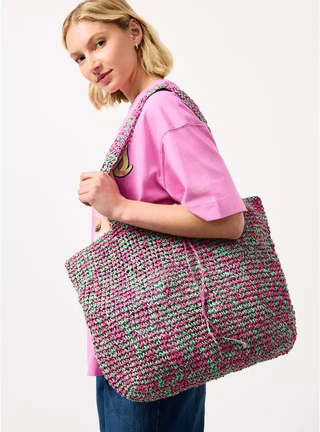 Buy Pink & Green Twist Straw Shopper Bag One Size | Bags | Tu | Tu Clothing