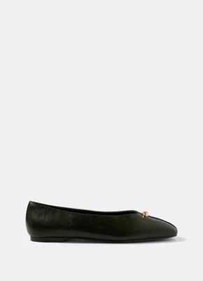 Ruby Olive Green Leather Ballet Flats | Mint Velvet - UK