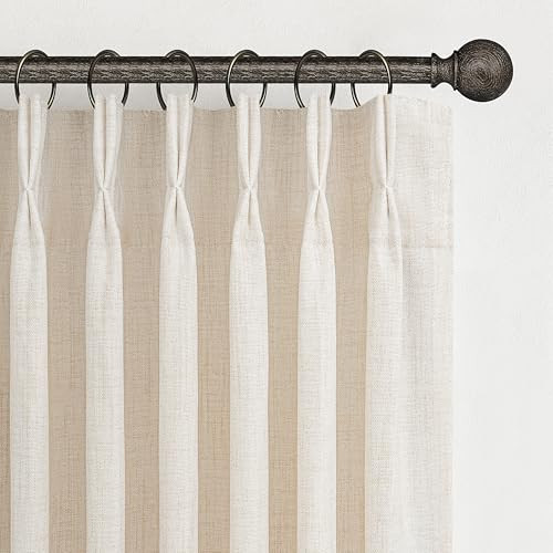 Pinch Pleated Linen Curtains 96 Inches Long for Living Room Bedroom, Light Filtering Boho Window Drape 96 inch 2 Panels Burgs with Hooks&Rings 8ft Cream Birch Sliding Glass Door Sheer Curtain Decor | Amazon (US)