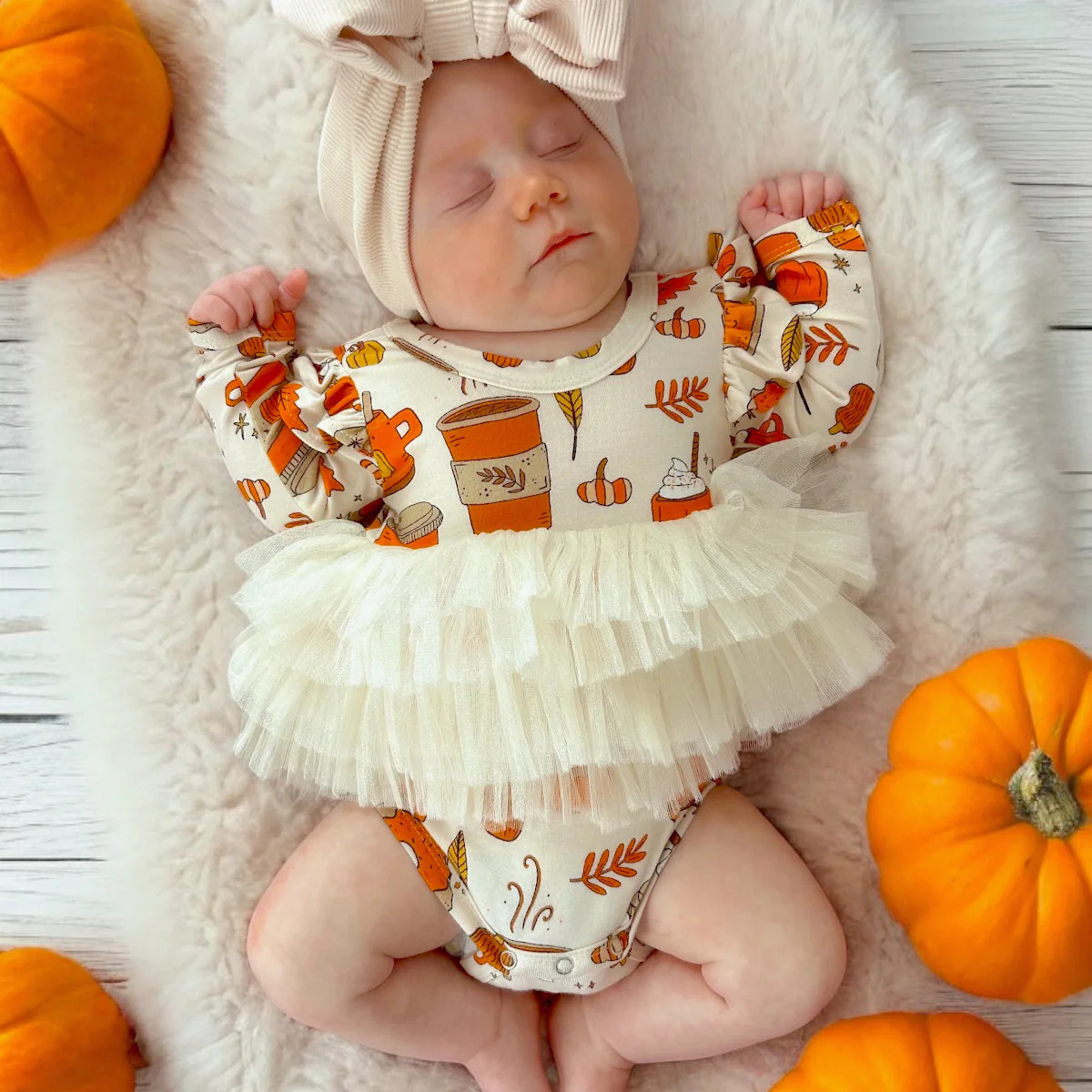 Long Sleeve Tutu Bodysuit, Pumpkin Spice Latte | SpearmintLOVE