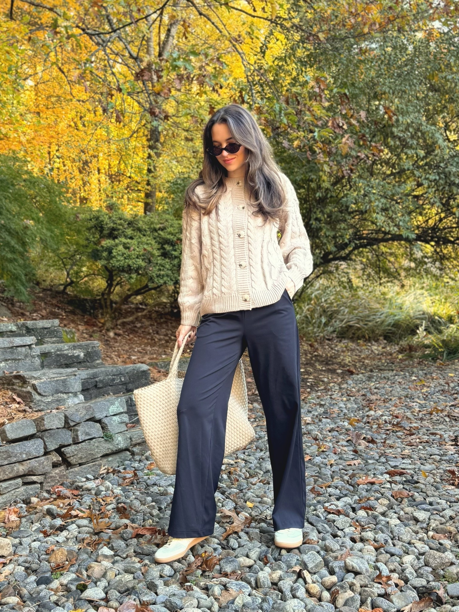 Easy fall outfit with wide leg yoga pants (these look like trousers with working pockets). Both sweater and pants run true to size  

#LTKFindsUnder50 #LTKSeasonal #LTKOver40