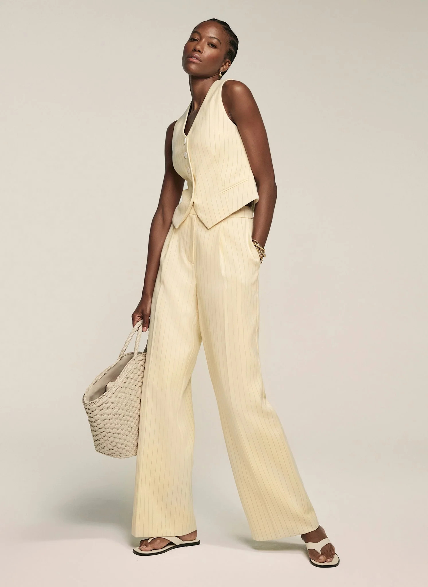 Yellow Pinstripe Wide Tailored Trousers | Mint Velvet - US