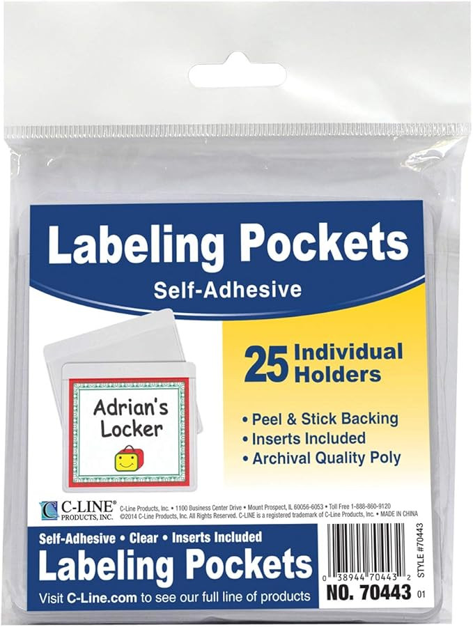 C-Line-70443 Self-Adhesive Labeling Pockets, Pack of 25, 3-1/2 x 2-3/4 in | Amazon (US)