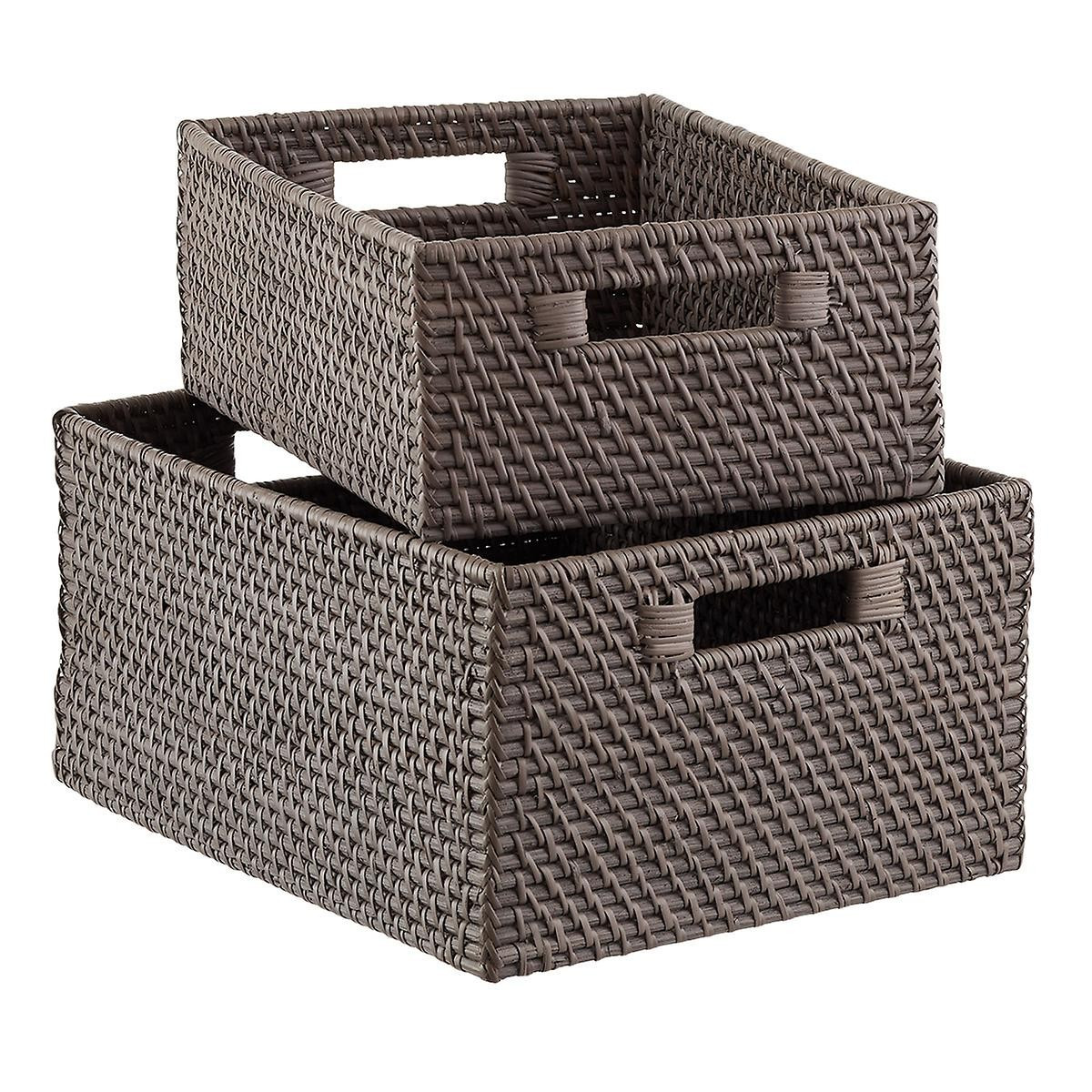 Grey Rattan Storage Bins with Handles | The Container Store