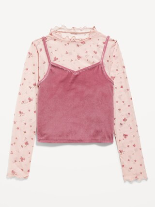 2-In-1 Velvet Cami & Printed Sheer Top for Girls | Old Navy (US)