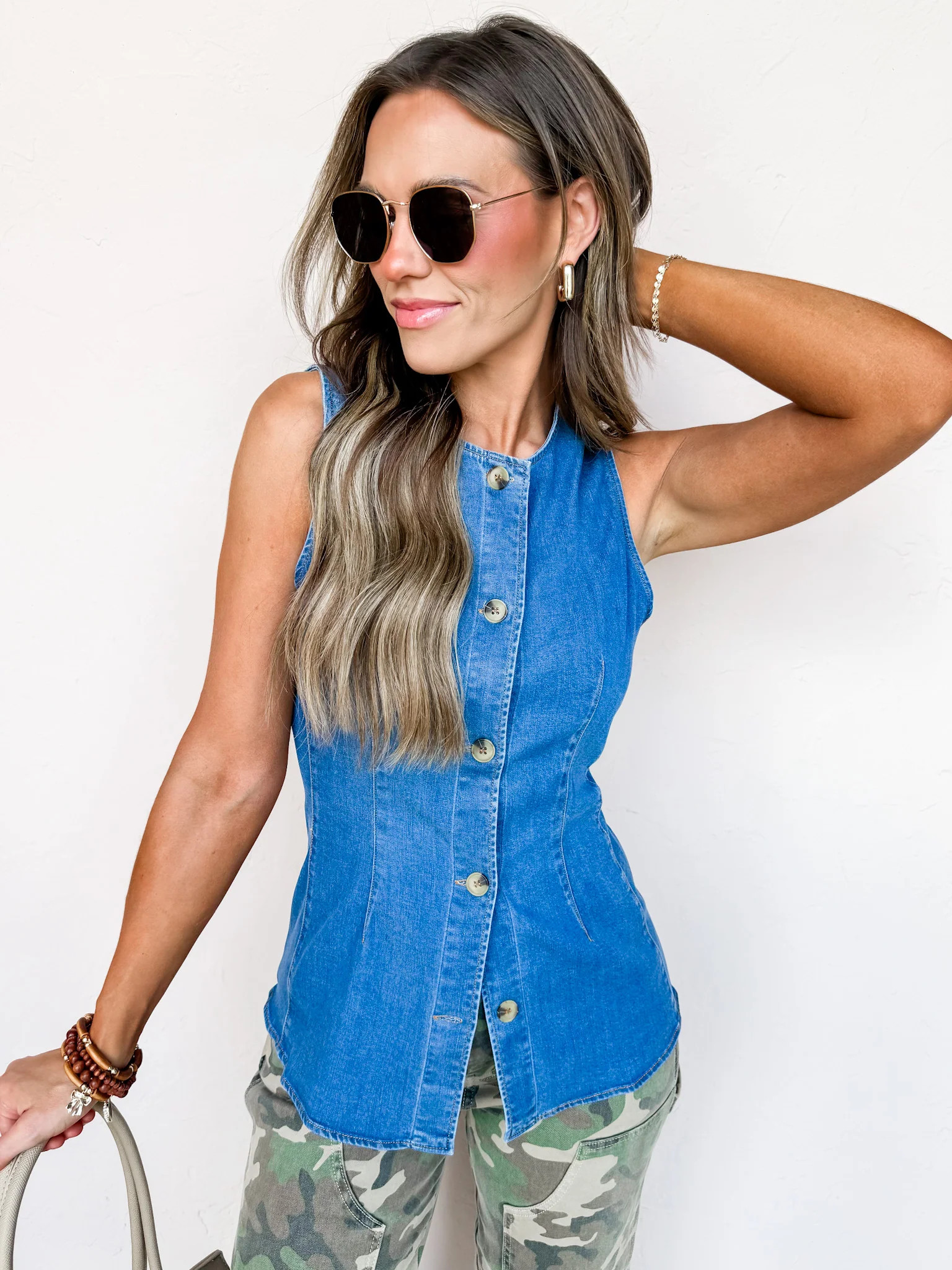 Casual Outing Button Front Sleeveless Top | Ruthie Grace