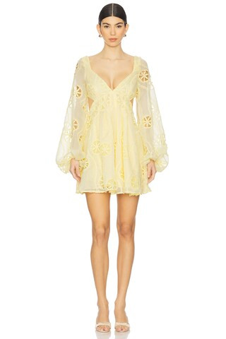 Bardot Jovie Babydoll Mini Dress in Lemon from Revolve.com | Revolve Clothing (Global)