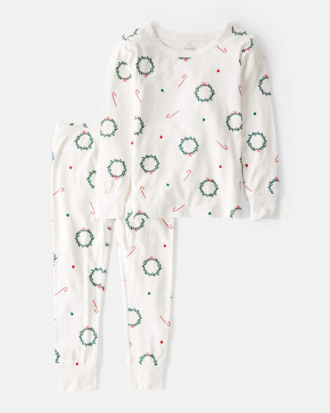 Toddler Wreath PurelySoft Long-Sleeve Snug Fit 2-Piece Pajamas - White | Carter's Inc