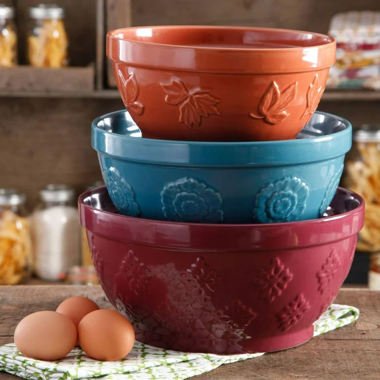 The Pioneer Woman Cornucopia Ceramic Mixing Bowl Set, 3 Piece - Walmart.com | Walmart (US)