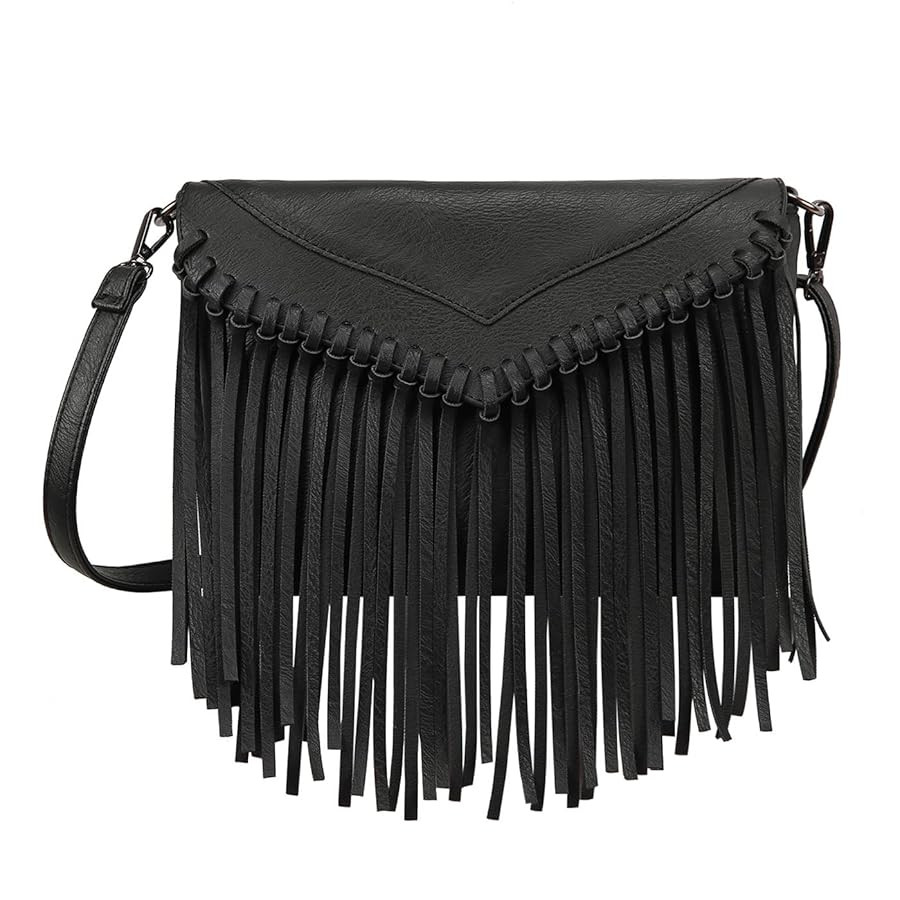 HDE Women's PU Leather Hobo Fringe Crossbody Tassel Purse Vintage Small Handbag | Amazon (US)
