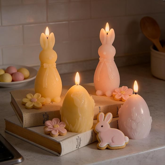 WDS WONDROUS Easter Flameless Candles Set of 4, LED Bunny & Egg Candles with Floral Embossed Desi... | Amazon (US)