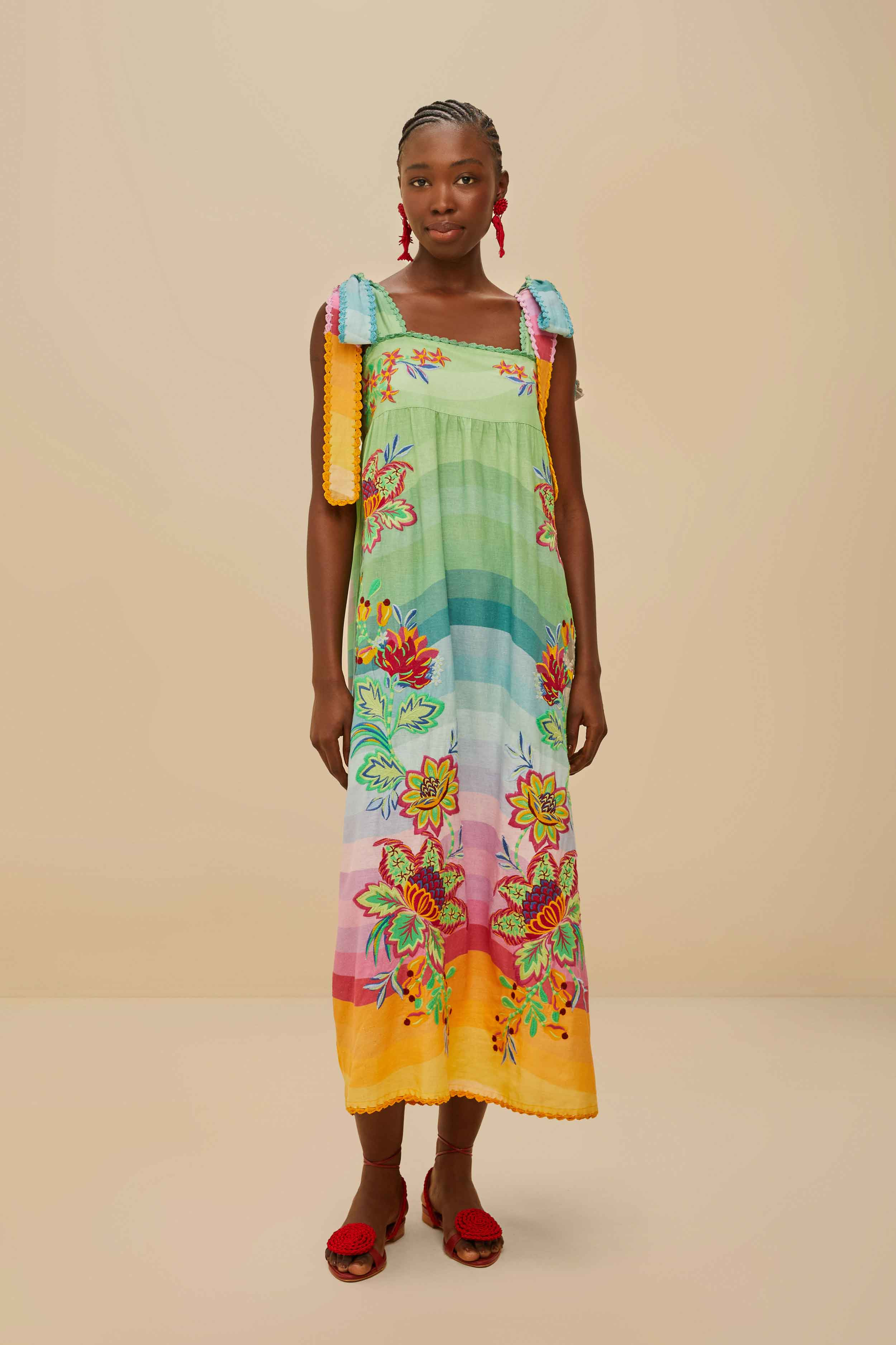 Multicolor Aura Floral Embroidered Euroflax™ Premium Linen Maxi Dress | FarmRio (US)