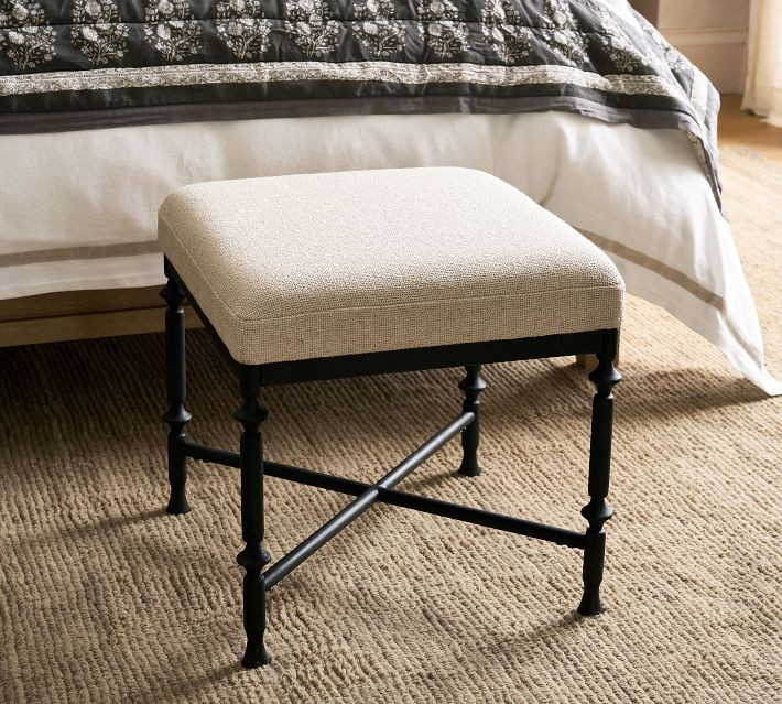 Estelle Upholstered Square Stool, Matte Black, Performance Everydayvelvet™ Camel | Pottery Barn (US)