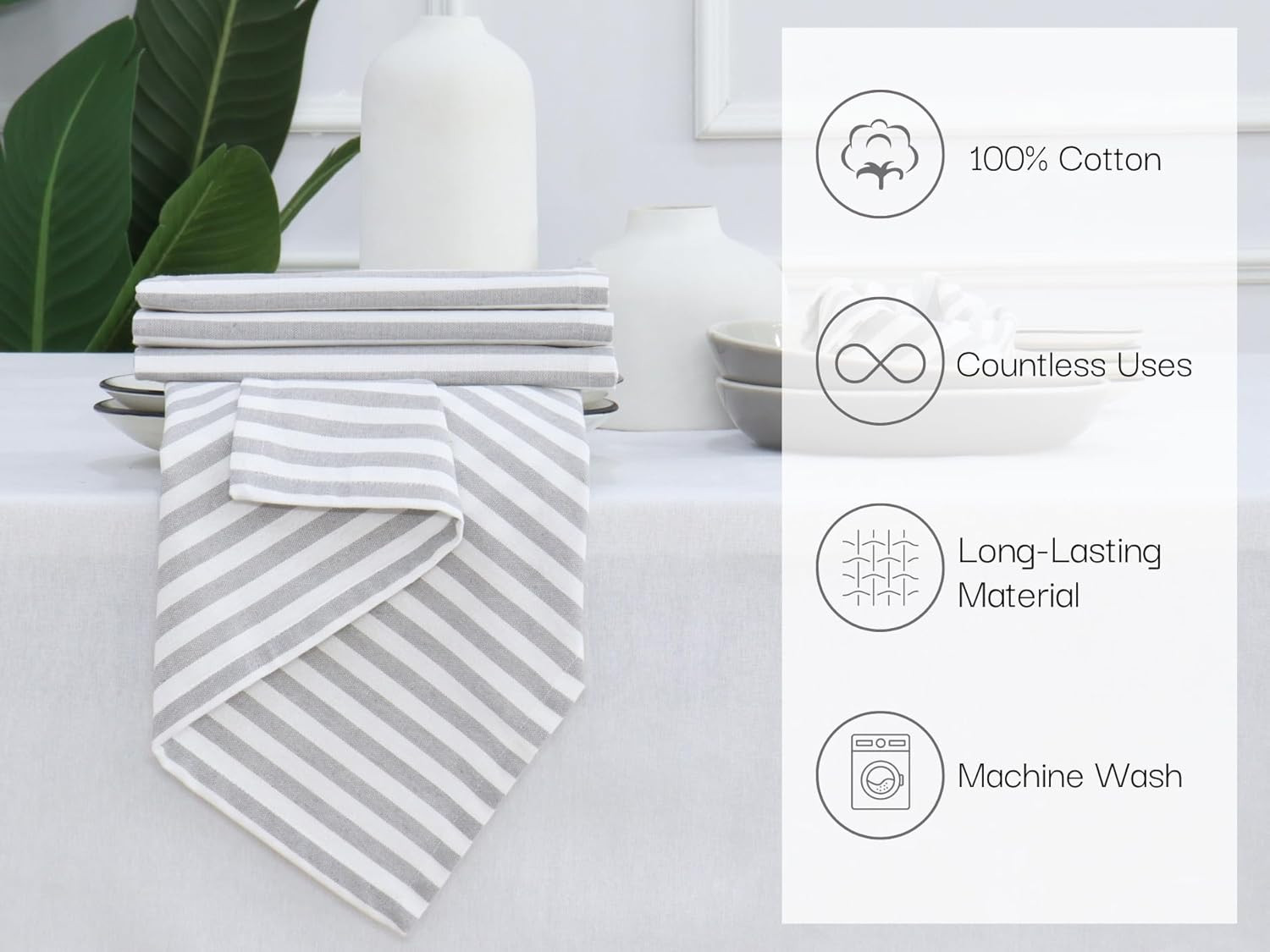 PurpleEssences Plain Striped Cloth Napkins - Set of 12-100% Cotton - 18 x 18 Inch - Spring Summer... | Amazon (US)