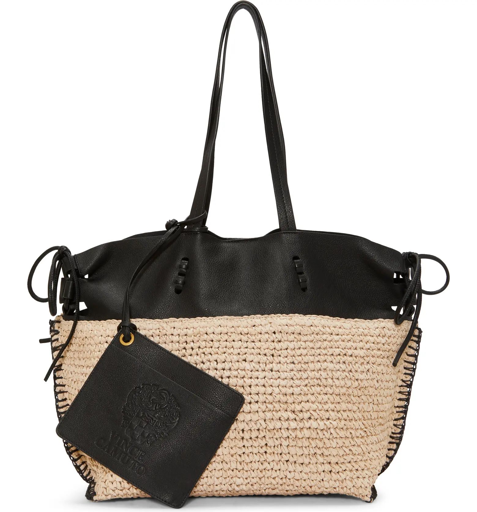 Jamee Leather & Crochet Straw Tote | Nordstrom