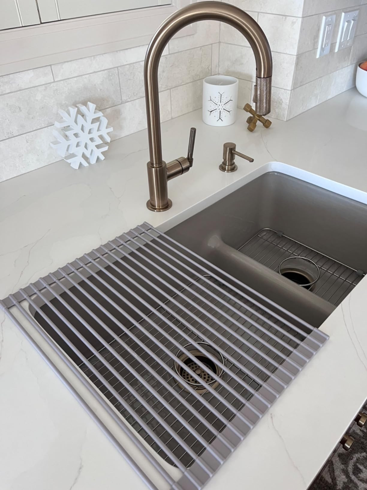 Surpahs Over Sink Foldable Multipurpose Roll-Up Dish Drying Rack, Silicone Wrapped Stainless Stee... | Amazon (US)