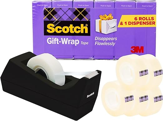 Scotch Gift Wrap Tape with Scotch Desktop Dispenser, 6 Rolls of 3/4" x 1000" Each Plus 1 Desktop ... | Amazon (US)