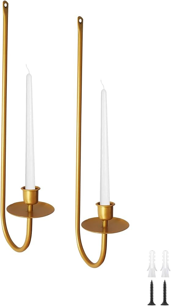 Wall Candle Holders for Taper Candles, Wall Candle Sconces Set of Two,Metal Candle Sconces Wall D... | Amazon (US)