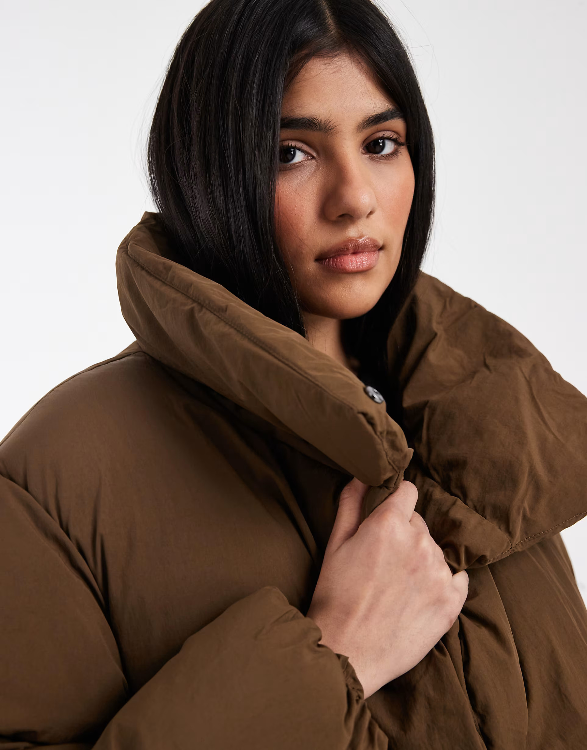 ASOS DESIGN funnel neck clean puffer jacket in olive | ASOS (Global)