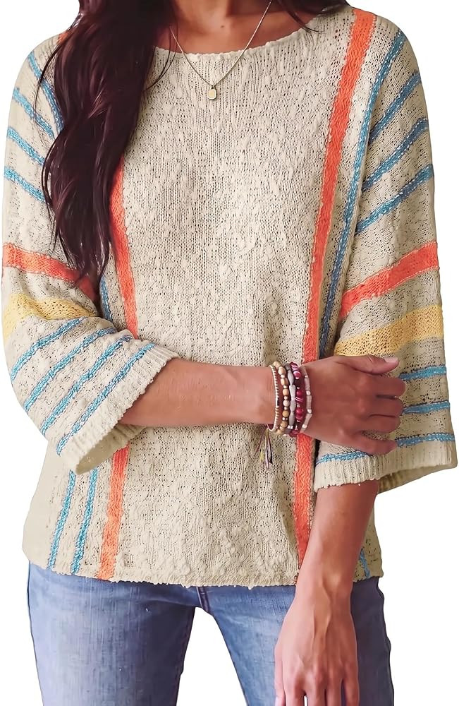 Dokotoo Womens Crewneck 3/4 Sleeve Knit Pullover Sweaters | Amazon (US)